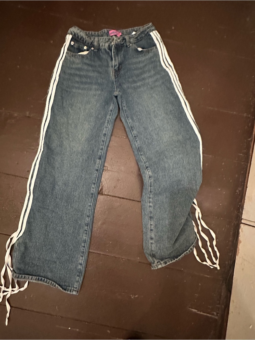 Edikted Side Stripe Tie Jeans - Vintage Wash Blue - Picture 2 of 6